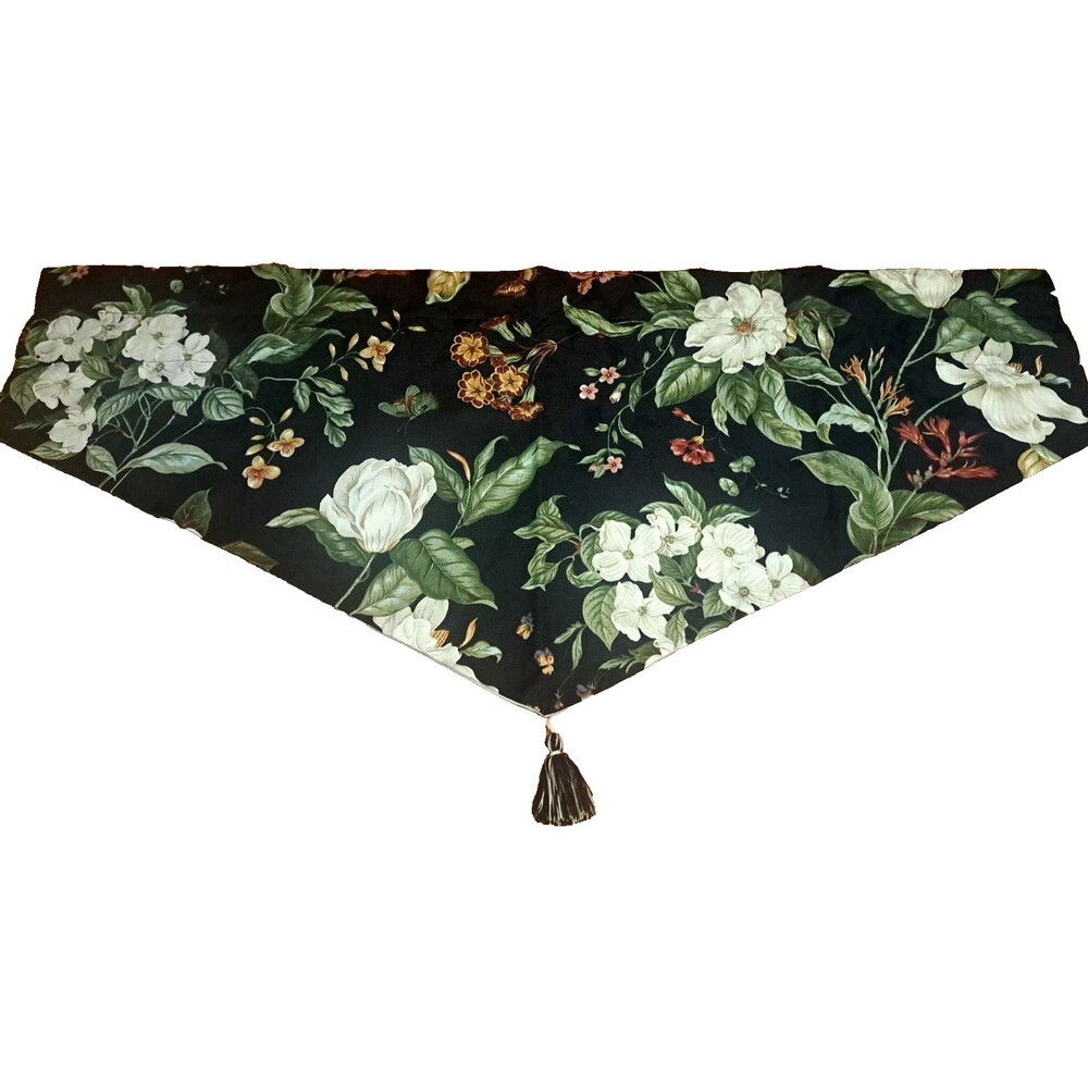 Williamsburg Triangle Valance Tassel Magnolia Dark Floral Gothic Fairy 50x22